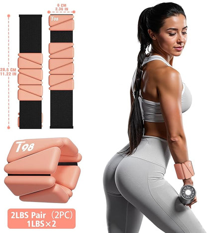 T98 Wrist & Ankle Weights for Women Men, Wearable Wrist Weights Set of 2(1Lbs Each), Adjustable Arm Leg Bracelet Weights for Strength Training, Aerobics, Barre, Suit for Home Outdoor Workout