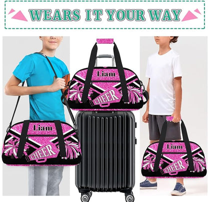 Custom Sports Cheerleading Bags for Girls, Overnight Duffel Bags Workout Training Personalized Sport Gym Bag Travel Practice Gymnastics Duffel Bag,Water Pink Shiny Glitters Black