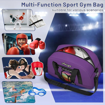 Custom Name Taekwondo Karate Duffle Bag for kids Girls - Personalized Martial Arts Gear Bag, Water-Resistant Sparring Equipment Bag, Taekwondo Purple