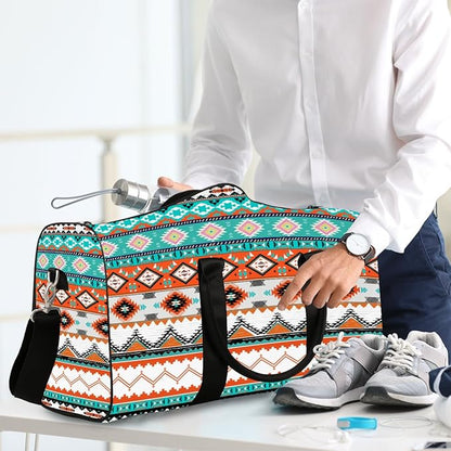 Travel Duffel Bag Western Aztec Sport Tote Gym Bag Waterproof Foldable Carryon Weekend Overnight Training Handbag Sports Duffle Bags for Women Men Boys Girls,A-1