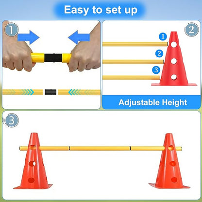 Dog Agility Training Hurdle Cone Set, Adjustable Dog Agility Equipment Obstacle Course Backyard Equipment for Pet Exercise 6 Set
