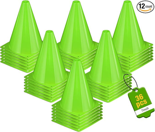 36pcs Cones 7 Inch Soccer Cones and Plastic Traffic Cones, Durable Cones for Sports Training, Ideal for Soccer, Basketball, Football, Skating, and Agility Drills Practice