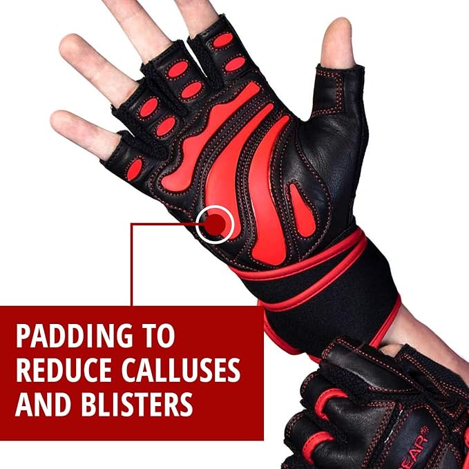 Weightlifting Gloves for Gym Fitness Bodybuilding - Dominator Leather Crossfit Cross Training Gloves Wrist Strap Wrap - Best Weight Lifting Gloves with Wrist Support for Heavy Lifting