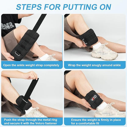 VBSD Adjustable Ankle Weights for Men Women, 2 4 6 8 10 lbs 1 Pair Leg Weight Straps, Weighted Ankle Weight Set with Removable Sandbags for Walking Running Yoga Physical Therapy Gym Home Workout