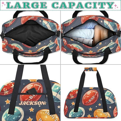 Personalized Football Gym Duffel Bags Boys with Custom Name Kids Pigskin Sport Bags for Training Travel Overnight Weekender