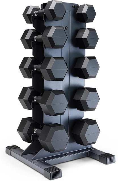 CAP Barbell Rubber Coated Hex Dumbbell Set with Vertical Rack | 100-300 lbs Free Weights Dumbbells Set for Home Gym | Multiple Options