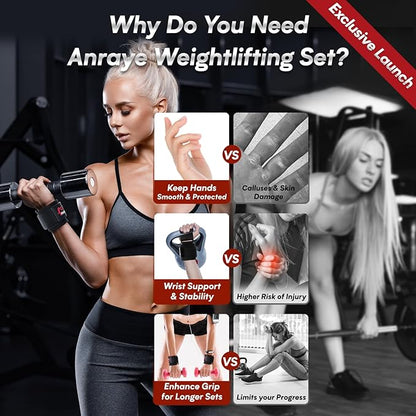 Weight Lifting Hooks & Wrist Straps Set – Lifting Hooks with Anti-Slip Grip, Adjustable Wrist Wraps for Weightlifting, Deadlifts, Powerlifting, Gym Straps for Men and Women