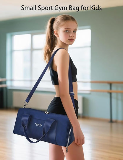 Sports Small Gym Bag for Women and Man, Cute Mini Duffle Bag with Wet Pocket & Shoes Compartment, Personal Item Travel Workout Bag, 16"-Small, Navy