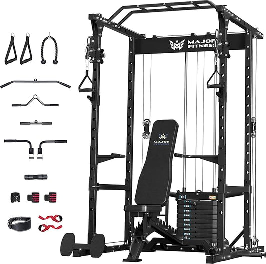 MAJOR FITNESS Drone1 Power Cage - Multi-Function Power Rack for Home Gym, Squat Rack, Cable Crossover System, for Strength Training