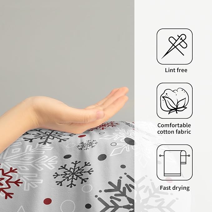 Winter Snowflake Bathroom Hand Towels Decorative Set 28.3x14 Inch Set of 2 Red Grey Snowflakes Decorative Bath Towels Christmas Holiday Super Soft Kitchen Towels for Bathroom Home Hotel Gym