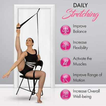 Stretching Strap With Door Anchor - Stretching Equipment to Improve Legs Flexibility - Splits Trainer For Home Ideal In Ballet, Dance, Cheerleading, Taekwondo, Yoga, Pole Dancing & Gymnastics