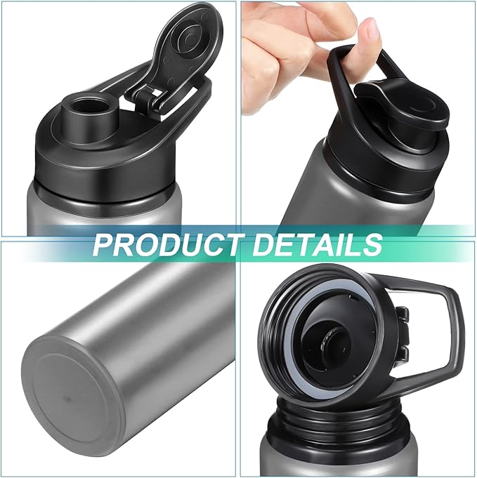 Chengu 10 Pcs 25oz Reusable Aluminum Water Bottle Bulk Lightweight Outdoor Sports Water Bottles Easy Carry Leak Proof for Travel Gym Camping Hiking Fishing, Snap Lid (Gray)