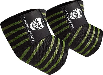 Gymreapers Weightlifting Elbow Wraps (1 Pair) - Flexible 40'' Elbow Compression Strap & Joint Support Brace - for Bench Press, Powerlifting, and Pressing