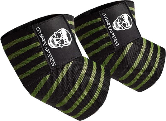 Gymreapers Weightlifting Elbow Wraps (1 Pair) - Flexible 40'' Elbow Compression Strap & Joint Support Brace - for Bench Press, Powerlifting, and Pressing
