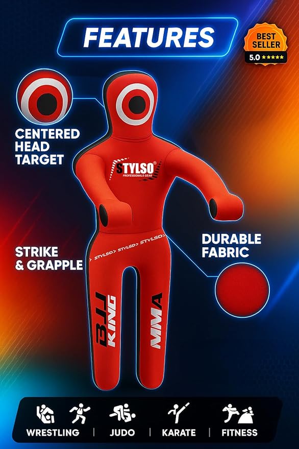 Unfilled Grappling Dummy – Adult Life Size Wrestling & BJJ Training Dummy, MMA Jiu Jitsu Judo Takedown & Throwing Practice, Heavy-Duty Triple-Stitched Canvas Submission Dummy