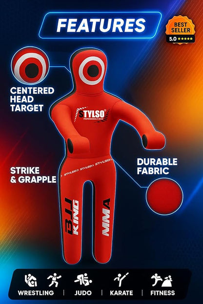 Unfilled Grappling Dummy – Adult Life Size Wrestling & BJJ Training Dummy, MMA Jiu Jitsu Judo Takedown & Throwing Practice, Heavy-Duty Triple-Stitched Canvas Submission Dummy