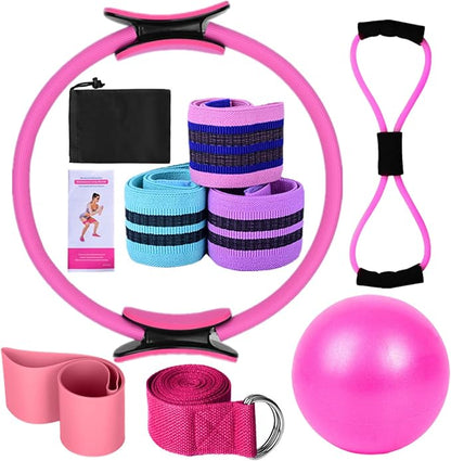 Yoga Sets for Women Pilates at Home Equipment Pilates Magic Ring Booty Bands for Working Out Glutes Yoga Ball 25cm Figure 8 Resistance Band Yoga Bands for Stretching