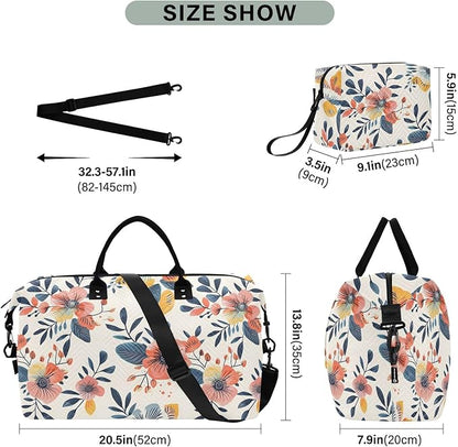 Weekender Bags Travel Duffel Gym Bag Florals Vintage Carry on Overnight Tote Bag with Toiletry Bag for Airplane Travel Trip Gym Yoga