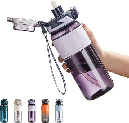 TKK Sports Water Bottles with Removable Straw 29 oz Leak-proof Flip Top Lid BPA Free Tritan Bottles with Strap for School, Fitness, Gym, Outdoor, Purple
