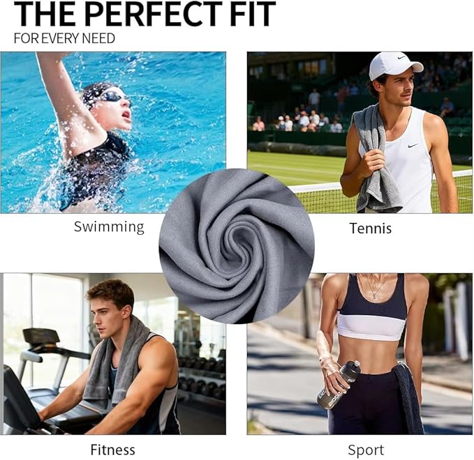 Quick D. Microfiber Gym Towels 16x27 Inch – 5 Pack, Quick Dry, Soft & Absorbent Workout Towels for Gym, Sports & Fitness (Grey)