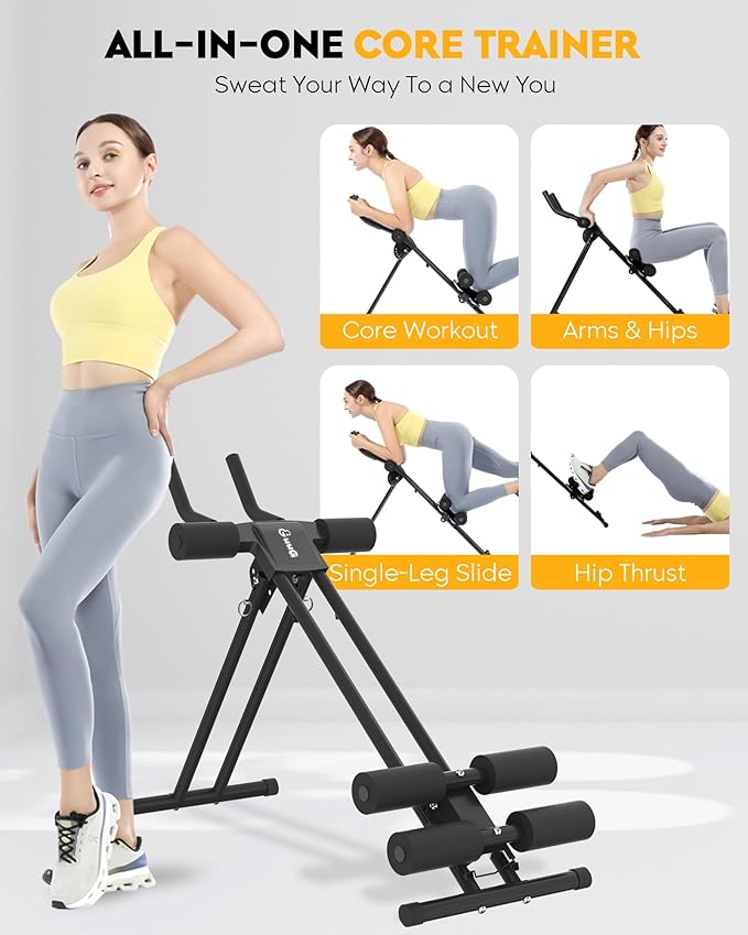 GuuG Ab Machine Ab Trainer Machine : Adjustable Ab Machine for Stomach Workout at Home Gym Ab Workout Foldable Core Strength Training Equipment Home Gym System