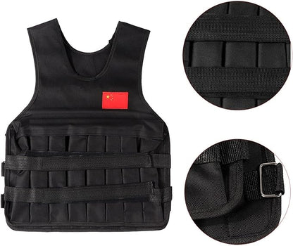 20KG Weighted Vest with 4Pcs Sand Bags（without weight）, Adjustable Training Waistcoat for Workout, Strength Training, Running, Fitness, Muscle Building