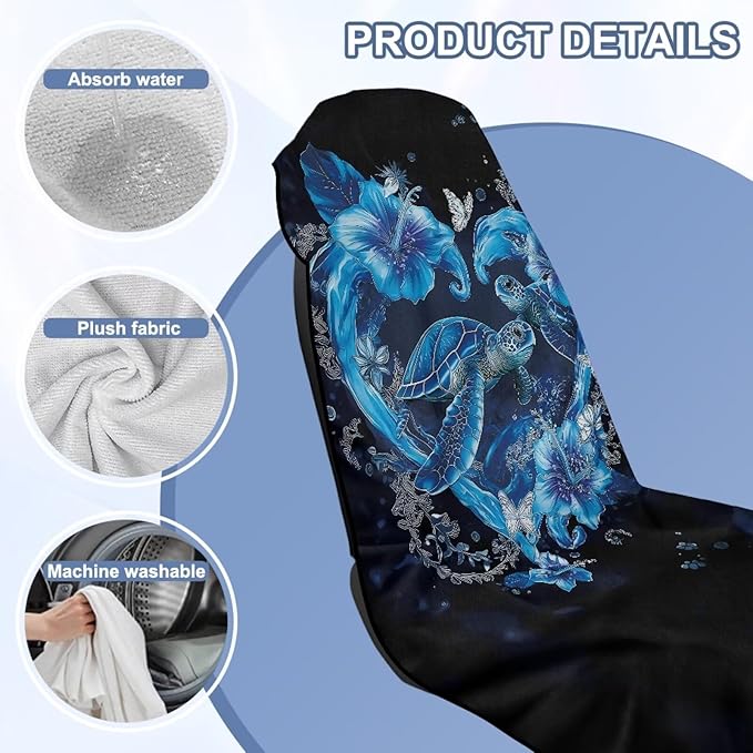 Bulopur Sea Turtle Car Seat Towel Cover After Gym Workout Beach Swimming Heart Print Sweating Car Seat Cover Fits for Cars SUV Sedan Truck Front Seats