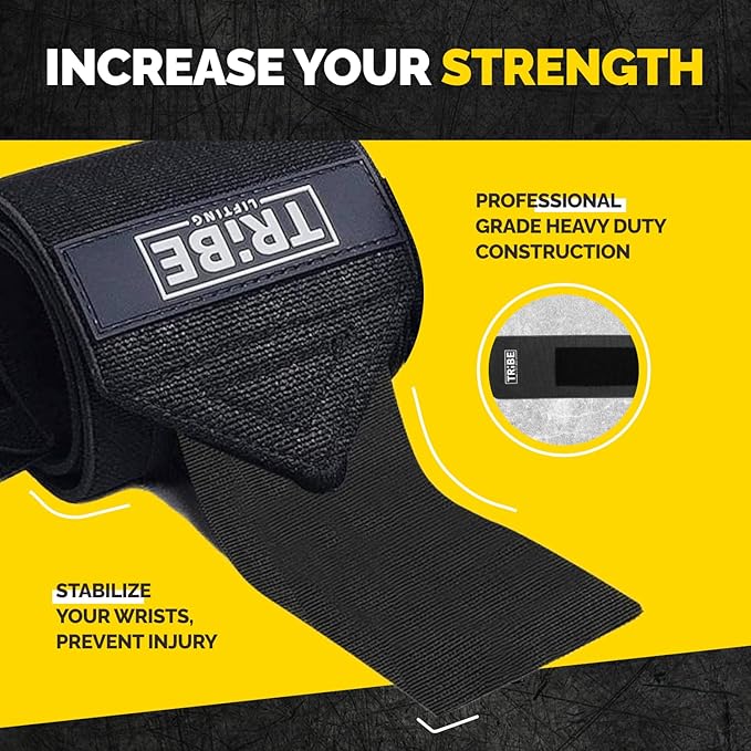 Tribe Lifting Heavy Duty Wrist Wraps & Lifting Straps for Weightlifting - Wrist Straps for Weightlifting Men with Silicone Grip & Padding - Gym Wrist Wraps and Lifting Straps