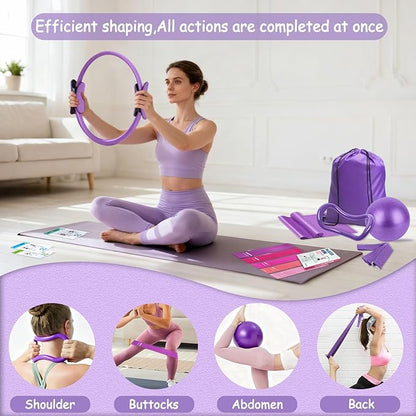 Pilates Kit for Women Pilates Equipment Ring and Ball Set Magic Circle Hoop with 5 Resistance Bands Compact Toning Fitness Essentials Starter Set Accessories with Exercise Guide