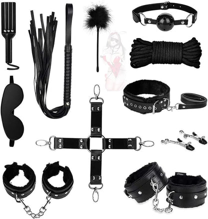 11-Piece Fitness Equipment Set (Black Leather), for Sport and Fitness, Versatile, Ergonomic Design, Stable and Non-Slip, Premium Black Leather -Z