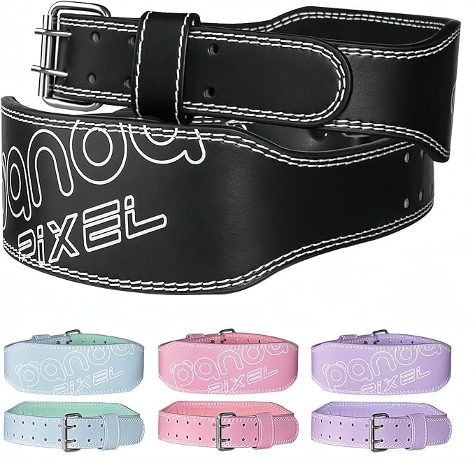 Weight Lifting Belt, Pixel Panda Leather Gym Belt for Women, 4 Inches Padded Lumbar Support for Ladies Fitness Squat Deadlift Heavy Duty Cross Training Gym Powerlifting Workout