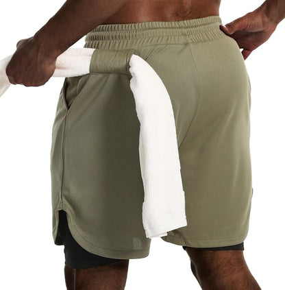 JWJ Mens 2 in 1 Running Shorts Quick Dry Gym Athletic Workout Clothes with Side Pockets