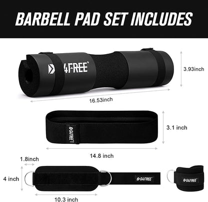G4Free 9Pcs Barbell Pad Set for Squat, Hip Thrusts, Lunges, Leg day, Standard Olympic Bars with 2 Gym Ankle Safety Straps, 3 Hip Resistance Bands, 2 Lifting Strap, Barbell Pad, and Carry Bag