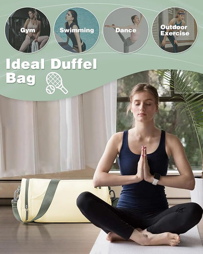 Small Gym Bag for Women Waterproof Mini Duffle Bag Womens Spotrs Workout Bags Small Travel Duffel Bag with Wet Pocket Carry on Weekender Bags for Dance Swimming,Gym,Yoga,Fitness Beige Green