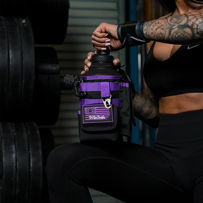 Iron Infidel Battle Bottle - Half Gallon Water Bottle Insulated, 64 oz Tactical Stainless Steel Water Jug with Handle - Gym Water Bottle with Rugged Sleeve for Storage (Twilight 2 Liter)