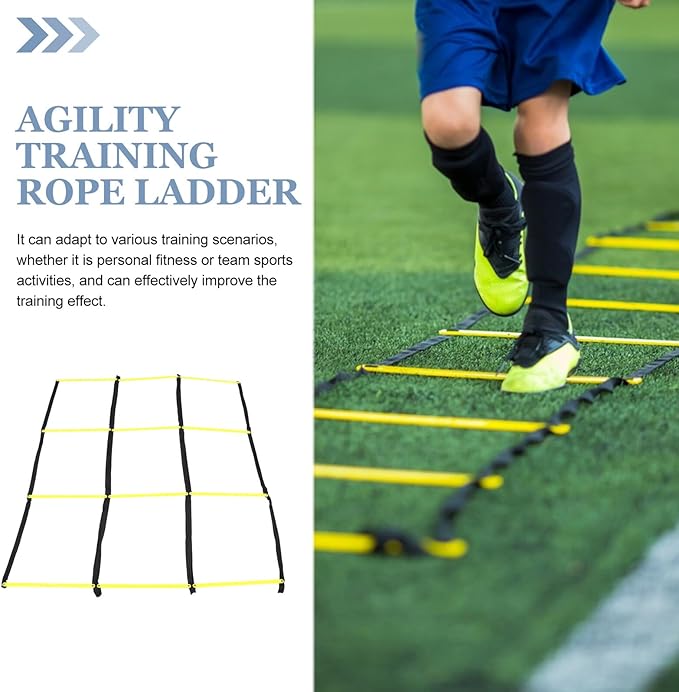 Multi-Sport Agility Ladder with Nine-Square Design, Yellow Foldable Training Ladder for Football Speed and Footwork Drills, Lightweight Soccer Agility Equipment for Athletic