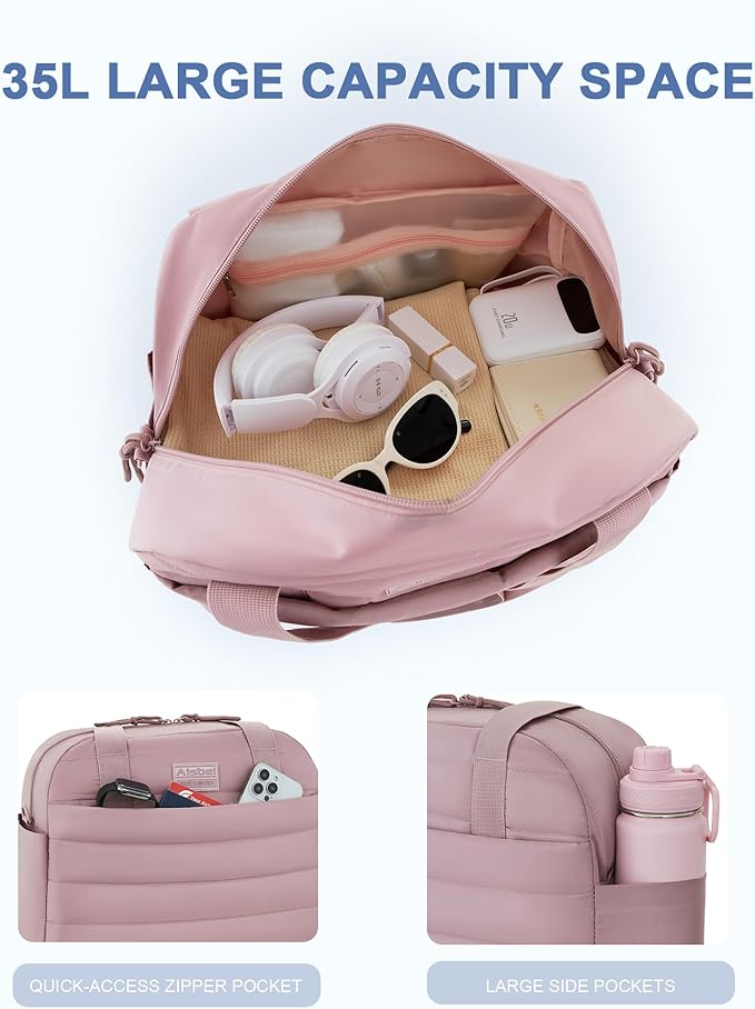 Aisbei 35L Gym Bag for Women, Duffel Bag with Wet Pocket, Lightweight Weekend Overnight Duffle Bag for Airplane Underseat, Carry On Bag for Travel