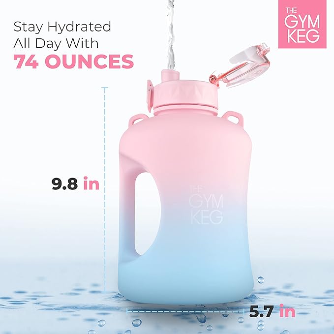 THE GYM KEG 1 Gallon Water Bottle (128oz) I 3.78l Big Water Jug I 128 oz Sports Bottle with Straw and Motivational Time Markings I Large Reusable Bottle | BPA-Free Plastic I Leakproof