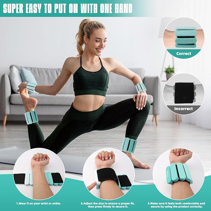 Ankle Weights for Women Men, Silicone Wrist Weights Set of 2 - Wearable Leg Weights/Arm Weights Ideal for for Home Gym Workout, Running, Yoga, Pilates, Barre, Exercise, Strength Training