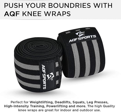 AQF Knee Wraps Weight Lifting Bandage - IPL and USPA Approved Gym Knee Support - Heavy Duty 78” Elasticated Support Straps Guard Powerlifting, Squatting (Pair)