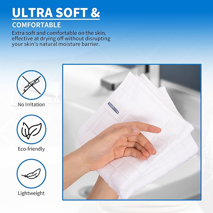 HOMERHYME Hand Towels, 12 Pack 25''*15'' White Microfiber Kitchen Bathroom Hand Towels, All-Purpose Quick Dry Lint Free Soft Absorbent Bulk Checkered Washcloth Bath Towels for Travel Gym Hotel