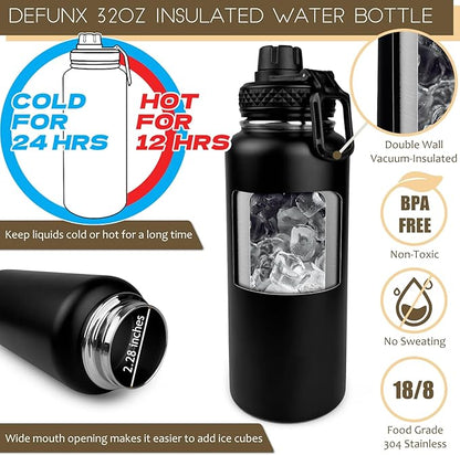 32 Oz Water Bottle with Sleeve - Insulated Bottle with Strap Stainless Steel Gym Water Bottles for Men Sports Workout Hiking Camo Black