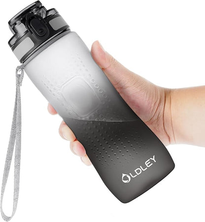 OLDLEY 25 oz Water Bottle, Motivational Water Bottle with Time Marker, Sports Water Bottle With Strap, Leakproof & BPA Free Large Water Bottles for School, Gym, Travel, Outdoor, Tritan,White&Black