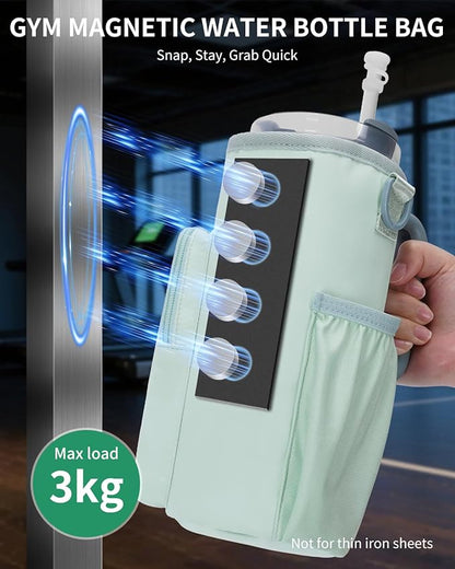 sportsnew Magnetic Gym Bag for Women Men, Water Bottle Carrier Holder with Strap & Phone Pockets for 40oz Tumbler with Handle, 4 Built-in Magnets Small Gym Bag for Sports, Workout, Fitness, Walking