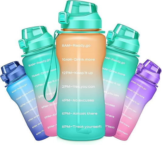 Gallon Motivational 64/100 oz Water Bottle with Time Marker & Straw, Large Daily Water Jug for Fitness Gym Outdoor Sports, Remind of All Day Hydration, Leak Proof, BPA Free (orange+green, 100oz)