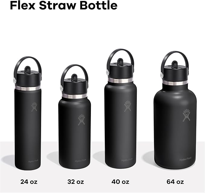 Hydro Flask Water Bottle - Insulated Stainless Steel - Wide Straw Lid, Non Spill, Leakproof in 40 Oz Tonal Black