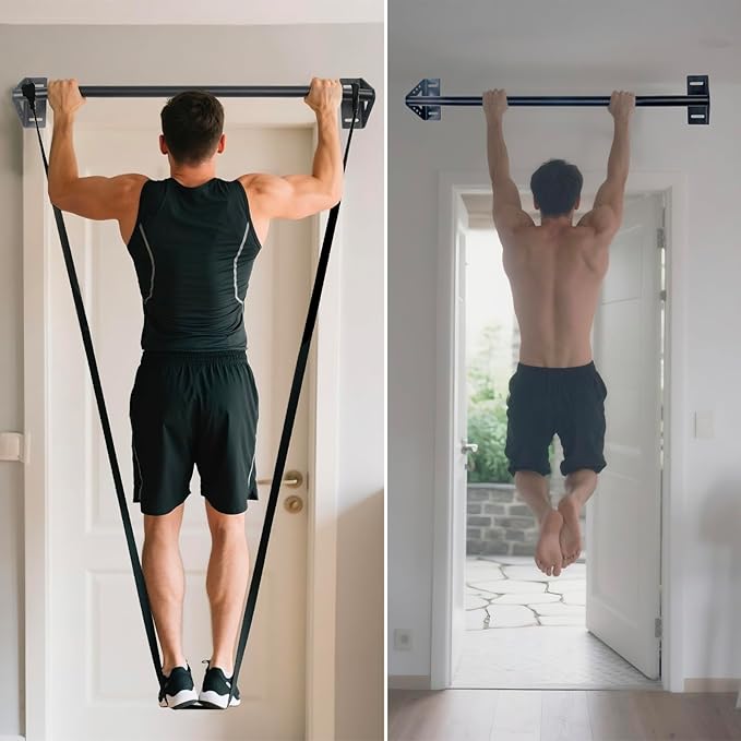 Wall Mounted Pull Up Bar Doorway, Heavy Duty Strength Training Pull-Up & Chin Up Bars for Doorframe, Support Beam or Joist Mount Thick Metal Sturdy Construction Support 500 lbs
