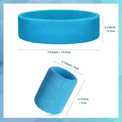 24 Pieces 80s Neon Sweatbands Set, Include 8 Sports Headbands and 16 Sweat Wristbands Elastic Athletic Tennis Sweat Bands Bulk for Man Woman