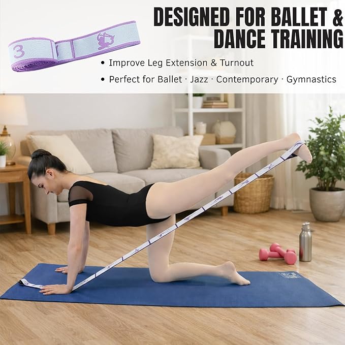 Danzcue Ballet Stretch Strap Set – Professional Dance Flexibility Trainer with Door Anchor, Extra Long Non-Slip Stretching Bands for Ballet, Jazz, Contemporary & Gymnastics