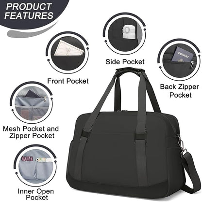 Sports Gym Bag for Women, Travel Duffle Bag with Shoe Compartment & Wet Pocket, Fitness Yoga Bag